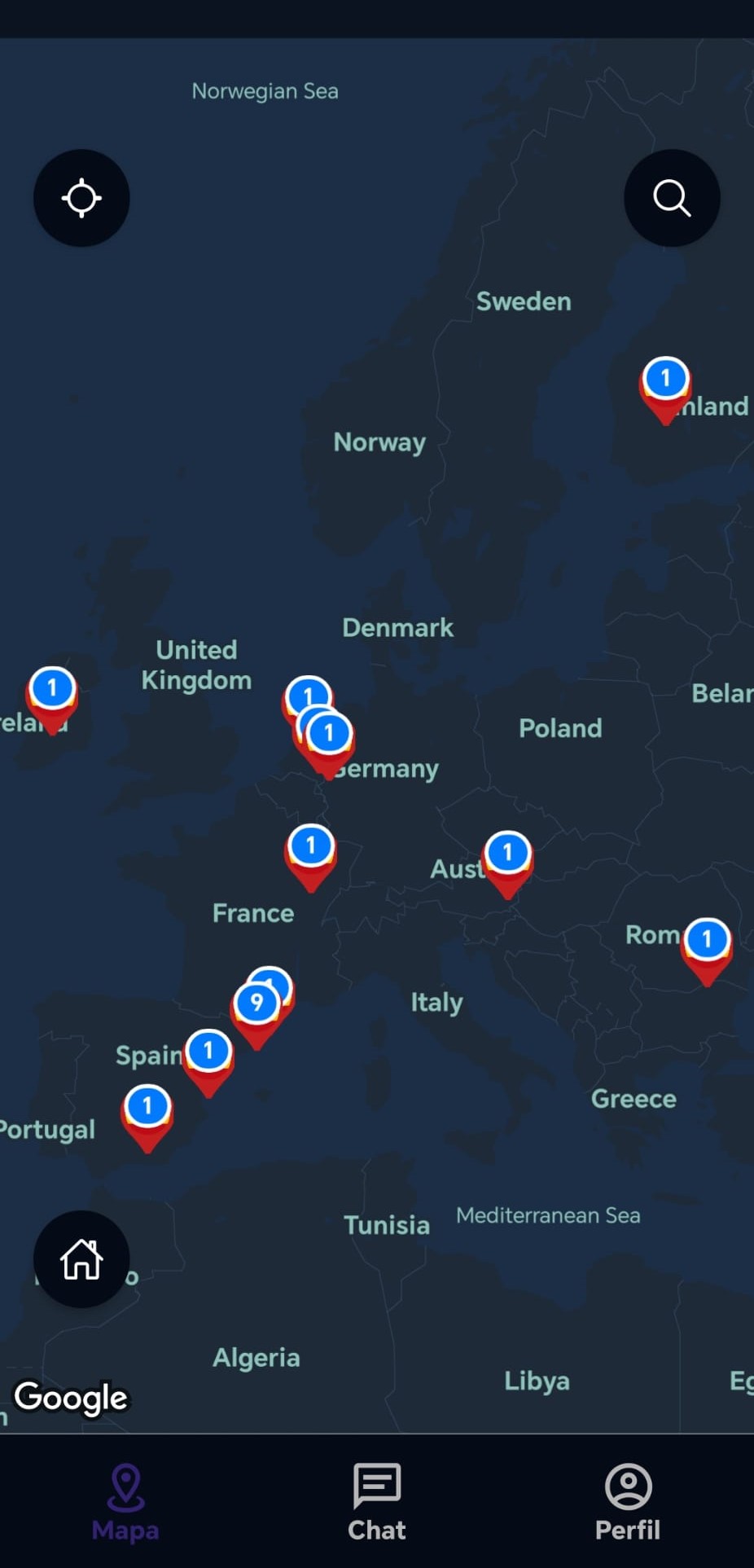 Captura de mapa de la app EPE